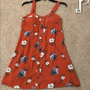 Red white and blue flowered dress with buttons